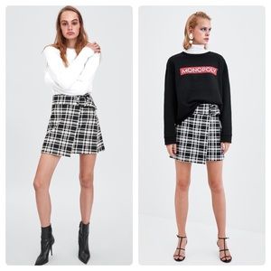 Zara Black and White Plaid Mini Skirt